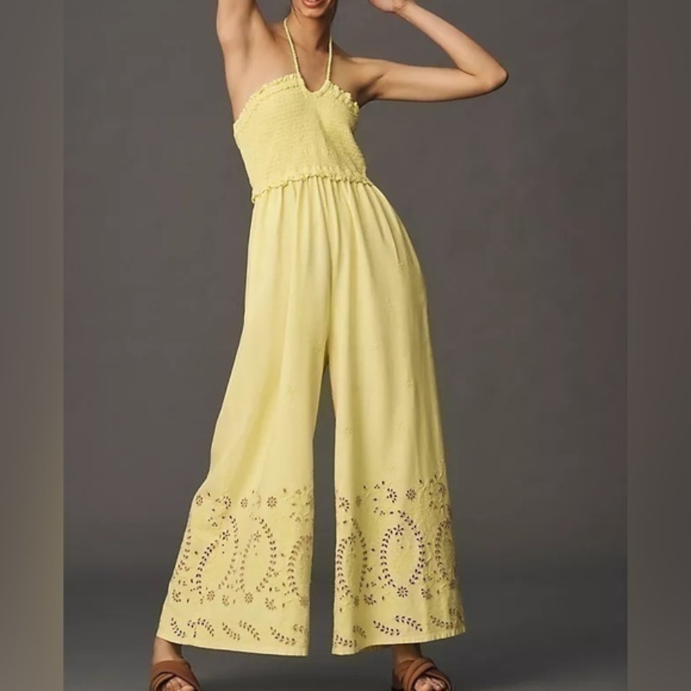 Anthropologie Strapless Eyelet Jumpsuit